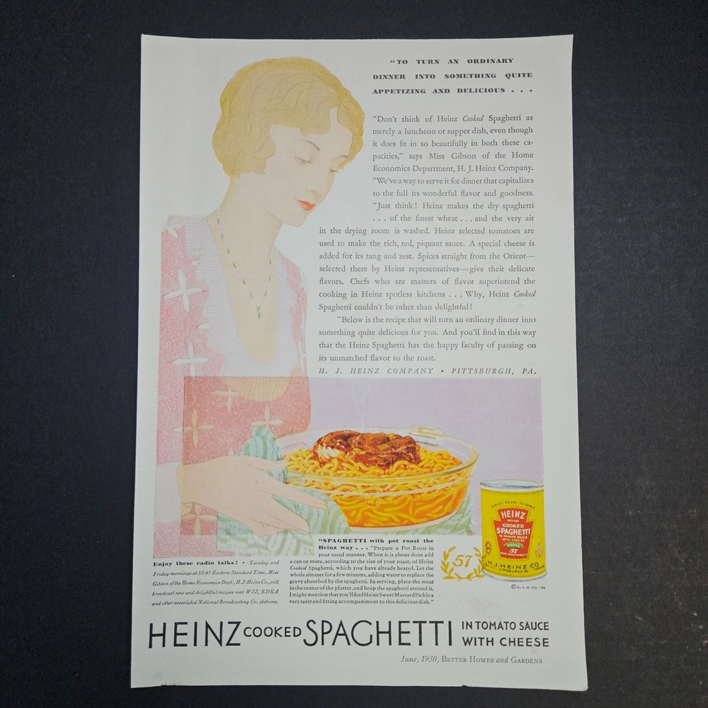 1930 Heinz Cooked Spaghetti & Chipso Full Page Color Vintage Print Magazine Ads
